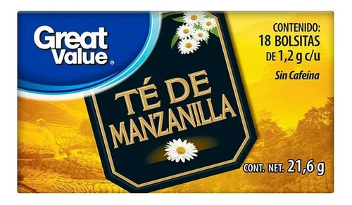 10 Pza Té De Manzanilla Great Value 18 Sobres 1.2 G C/u