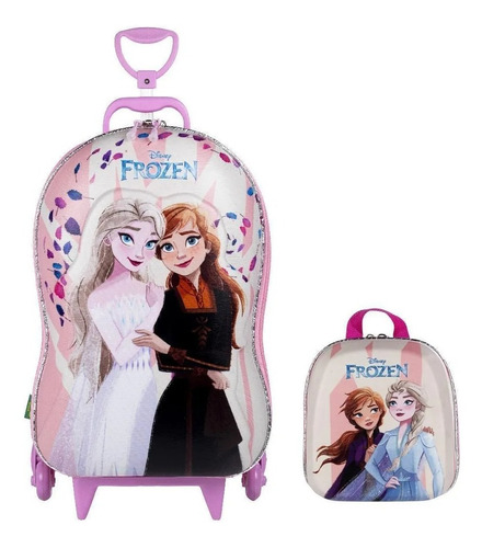 Mochila De Rodinhas E Lancheira Frozen Elsa E Anna Em 3d