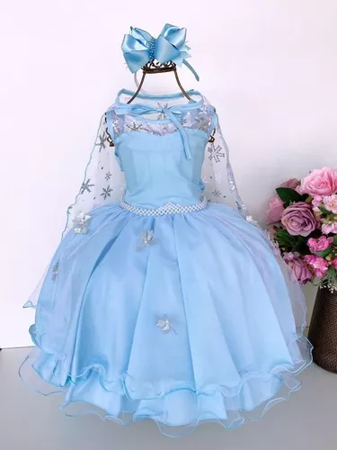 Vestido Frozen Elsa Azul Serenity Infantil Festa Capa