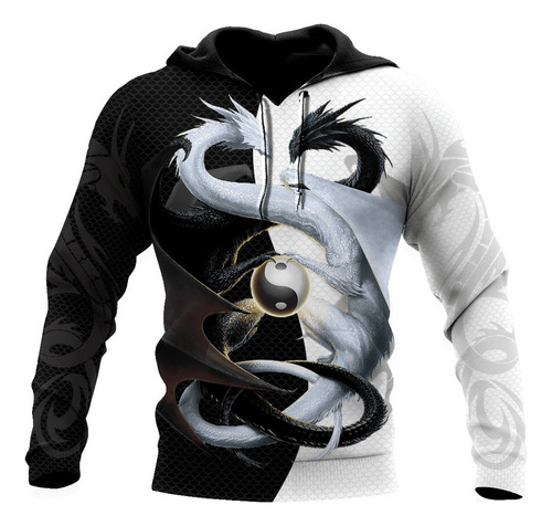 Sudadera Con Capucha Yinyang Pareja Dragón Blanco Y Negro Ex