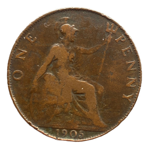 Reino Unido: Moneda De Bronce De 1 Farthing, Año 1905 (Usado)