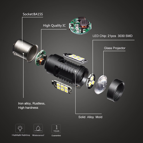 2 Focos Led Luz 1156 1157 Ba15s Bay15d P21w P21/5w Reversa