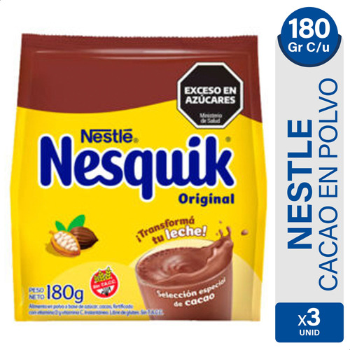 Nesquik Chocolate 180g En Polvo Bebida Chocolatada X3 Unid