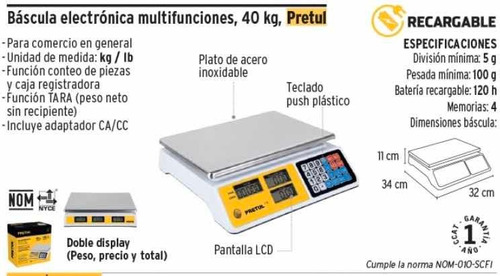 Báscula Comercial De Negocios Digital 40kg Pantalla Lcd Come