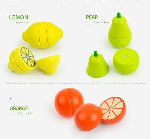 Set 17 Piezas Corta Frutas Verduras Madera Iman Juego