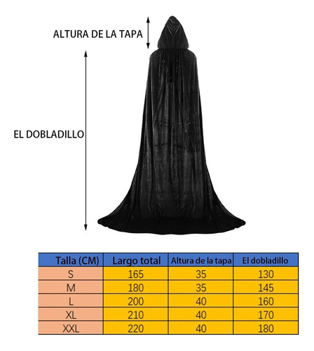 Capa Con Capucha Negro Capa De Halloween Larga