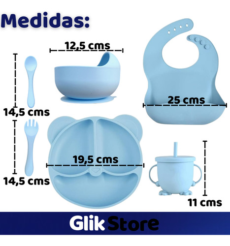 Set Alimentacion Comida Bebe Silicona Plato Vaso Bowl Babero Rosa Bebe