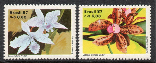 Brasil Serie X 2 Sellos Mint Flores De Orquídeas Año 1987