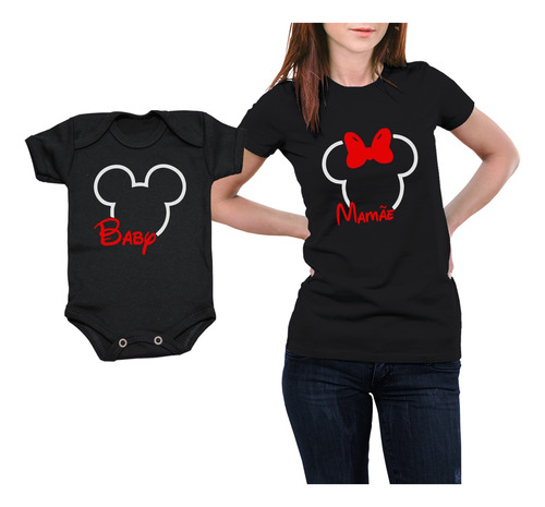Kit Camiseta Body Dia Das Mães Mickey Mouse Mãe Filho Minnie