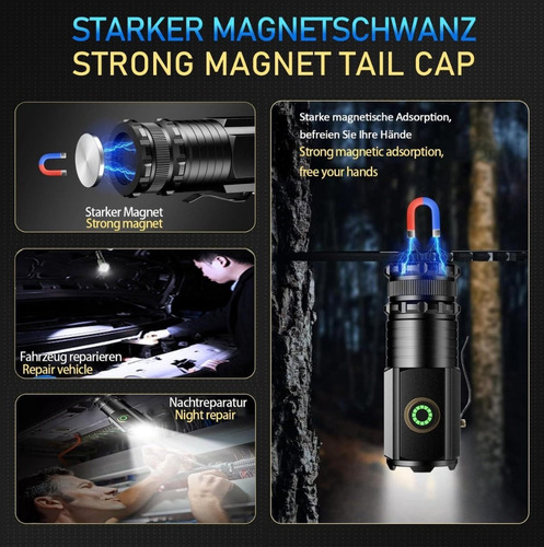 Mini Linterna Táctica De 3 Led P35, Recargable Por Usb Con I
