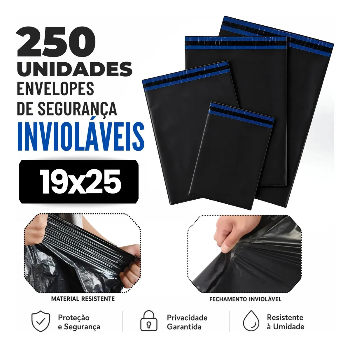 Envelope Segurança 19x25 250 Unidades Embalagem De Envio Cinza-escuro