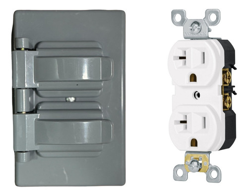 Contacto Doble Duplex 20a Blanco Con Tapa Intemperie 3 Pack