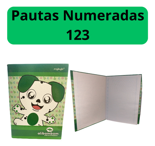 Kit 5 Cadernos Capa Mole Verde Pautado Alibombom 60 Folhas
