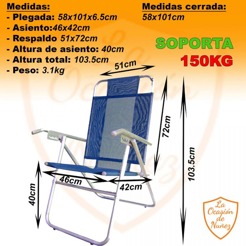 Imagen 2 de 5 de Reposera Aluminio 5 Posiciones Silla De Playa Camping Jardin