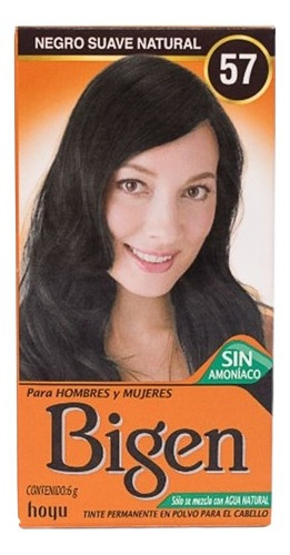 Tinte Permanente Polvo Sin Amoniaco Cabello 57 Bigen 6gr Tono 57 negro suave natural
