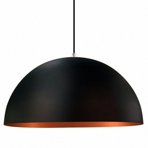 Lustre Pendente Meia Lua 40cm Alumínio Preto Com Cobre