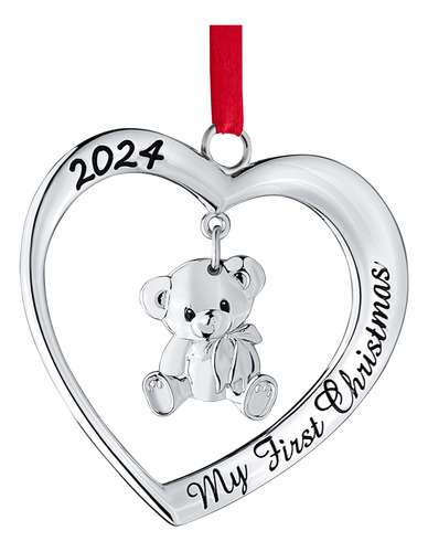 Adorno De Navidad Para Bebé 2024 Corazón Con Oso Colgante