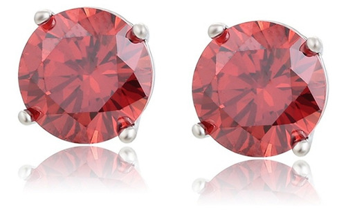 Aretes Oro 14k Lam Blanco Swarovski Rojo Broquel Chico 7mm