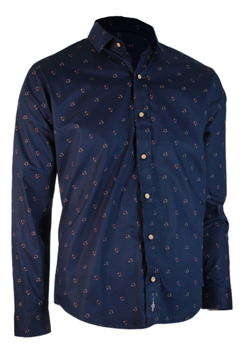 Lcba Camisa Algodón Manga Larga Con Diseño Azul Marino