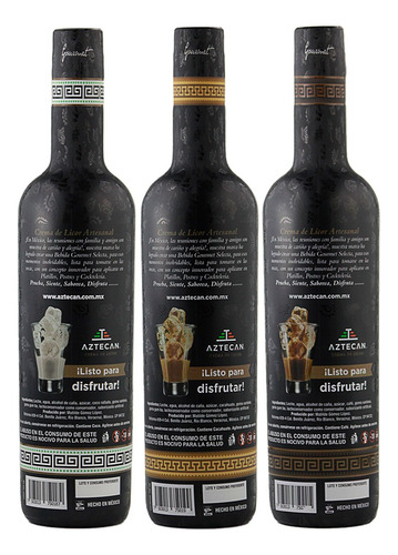 3 Botellas Aztecan 750 Ml (coco, Cacahuate & Kapuccino)