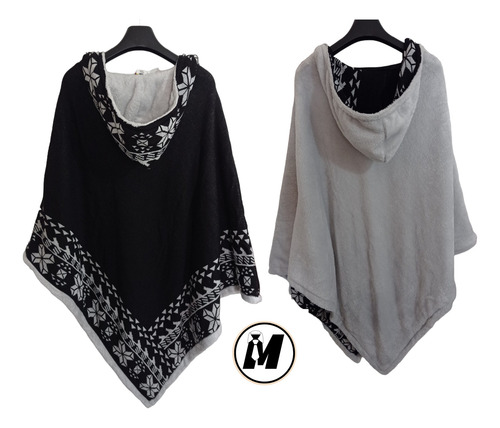 Ruana Poncho Hombre Doble Faz Liviana Urbana Con Capota
