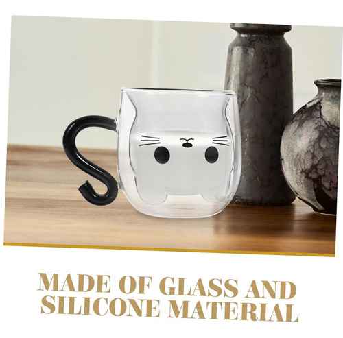 Caneca De Vidro Com Parede Dupla E Design De Gato-para Café