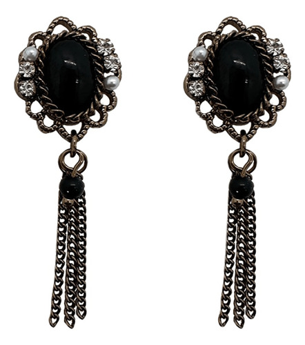 Aretes Negro Cadena Colgante Diseño Coreano Moda