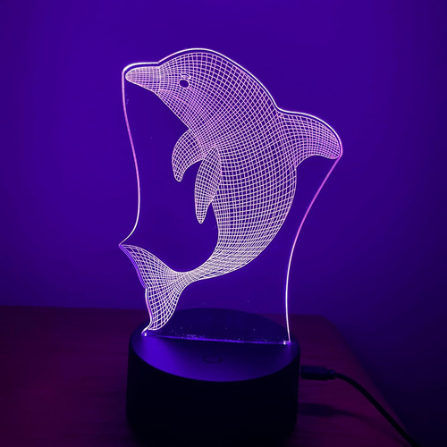 Luz Nocturna Led De Delfín, Lámpara De Ilusión Led 3d Decora