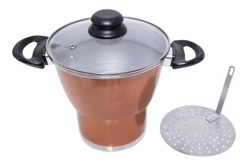 Panela De Fazer Cuscuz N 18 Com Tampa De Vidro Cor Cobre Cobre