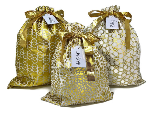 Bolsas De Regalo De Tela Reutilizables (juego Grande, D...