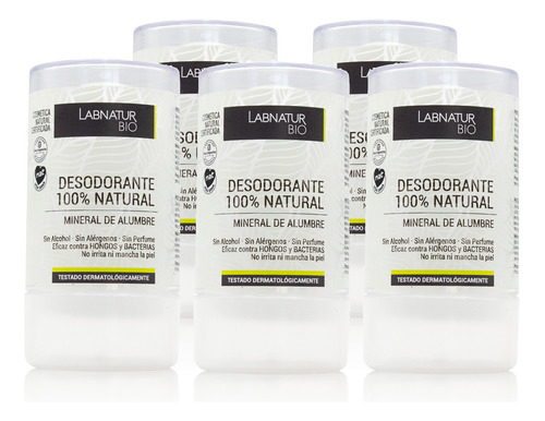 Pack X5 Desodorante Piedra Alumbre 100% Natural 120g Vegano