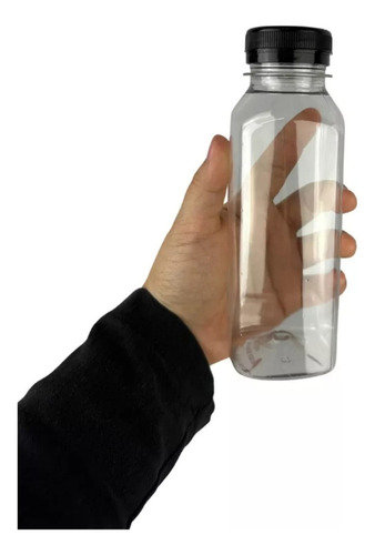 200 Garrafas Quadradas Lisas Pet Cristal P/ Bebidas | 300ml Cor Preto
