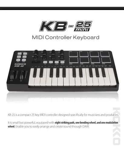 Kokko Professional Teclado Controlador Midi 25 Teclas Daw | Frete