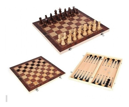 Maletín Backgammon 3 en 1 para juego de ajedrez, 34 x 34 cm