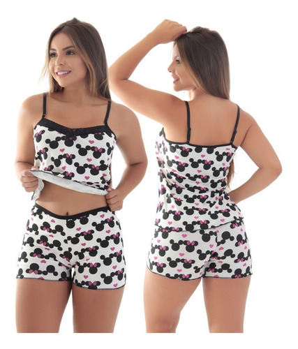 Imagem 7 de 10 de Baby Doll Pijama Fibra Natural Vivi Kit 3 Short Doll