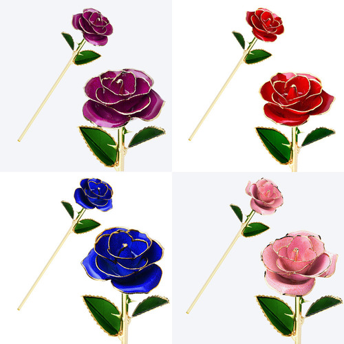 Rosa Chapada En Oro De 24 Quilates Con Soporte Regalo De Sa