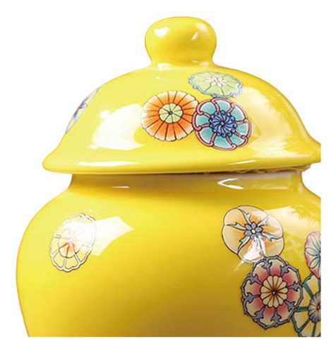 Jarrón De Estilo Oriental Con Tapa, Amarillo Amarillo