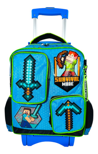 Mochila Carrito Rueditas Minecraft Primaria Ruz Original Azul Minecraft
