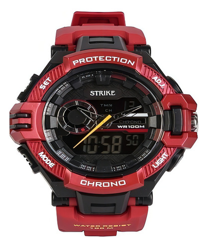 Reloj Strike Watch Ad1134-0gag Hombre Deportivo Color De La Correa Rojo Color Del Bisel Negro Color Del Fondo Negro