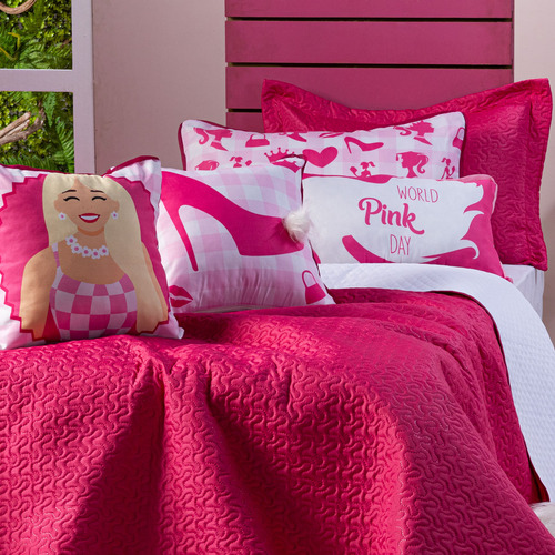 Kit Cama Cobre Leito Paty Pink Com Almofadas Queen 08 Peças
