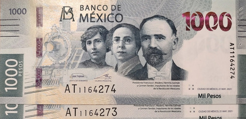 2 Billetes 1,000 Pesos Serie At Consecutiva Familia G Nuevos