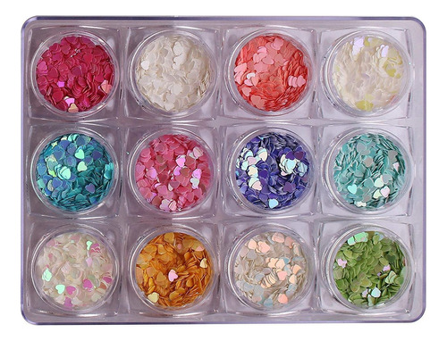 Wokoto 12 Colores En Forma De Corazon Nail Art Glitter L