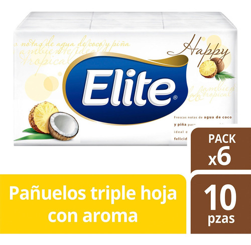 Pañuelos Faciales Elite Spa Triple Hoja Coco Piña 6 Paquetes De 10 Pañuelos