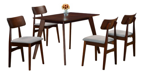 Comedor Sofisticado Con 4 Sillas Bossa Syfino Dark Walnut Color Marrón Diseño de la tela de las sillas Liso