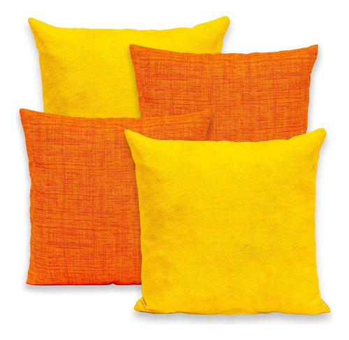 4 Capas P/ Almofadas Estampadas Geométricas C/ Zíper 40x40 Cor Amarelo Laranja Liso