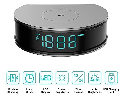 Reloj Despertador Lizvie Con Carga Inalámbrica, Cargador Ina