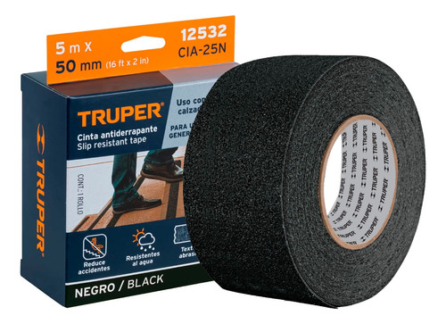 Cinta Adhesiva Antiderrapante Rollo 50mm Negra Truper 12532