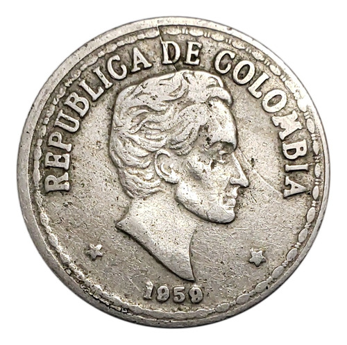 Moneda 20 Centavos 1959 Colombia Die Crack Pieza 844
