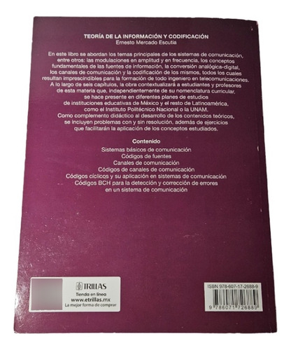 Libro Teoria De La Información Y Codificación, Trillas