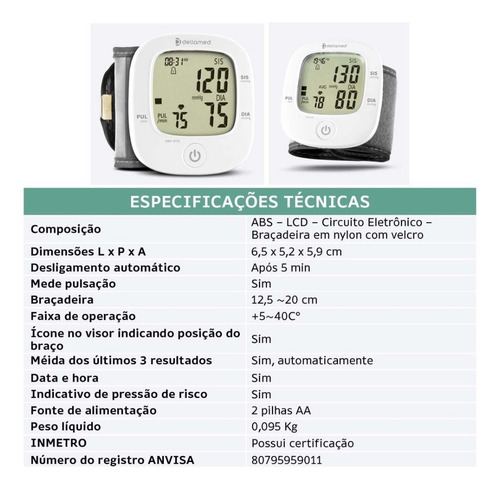 Aparelho De Pressão De Pulso Digital Dellamed Cor Branco
